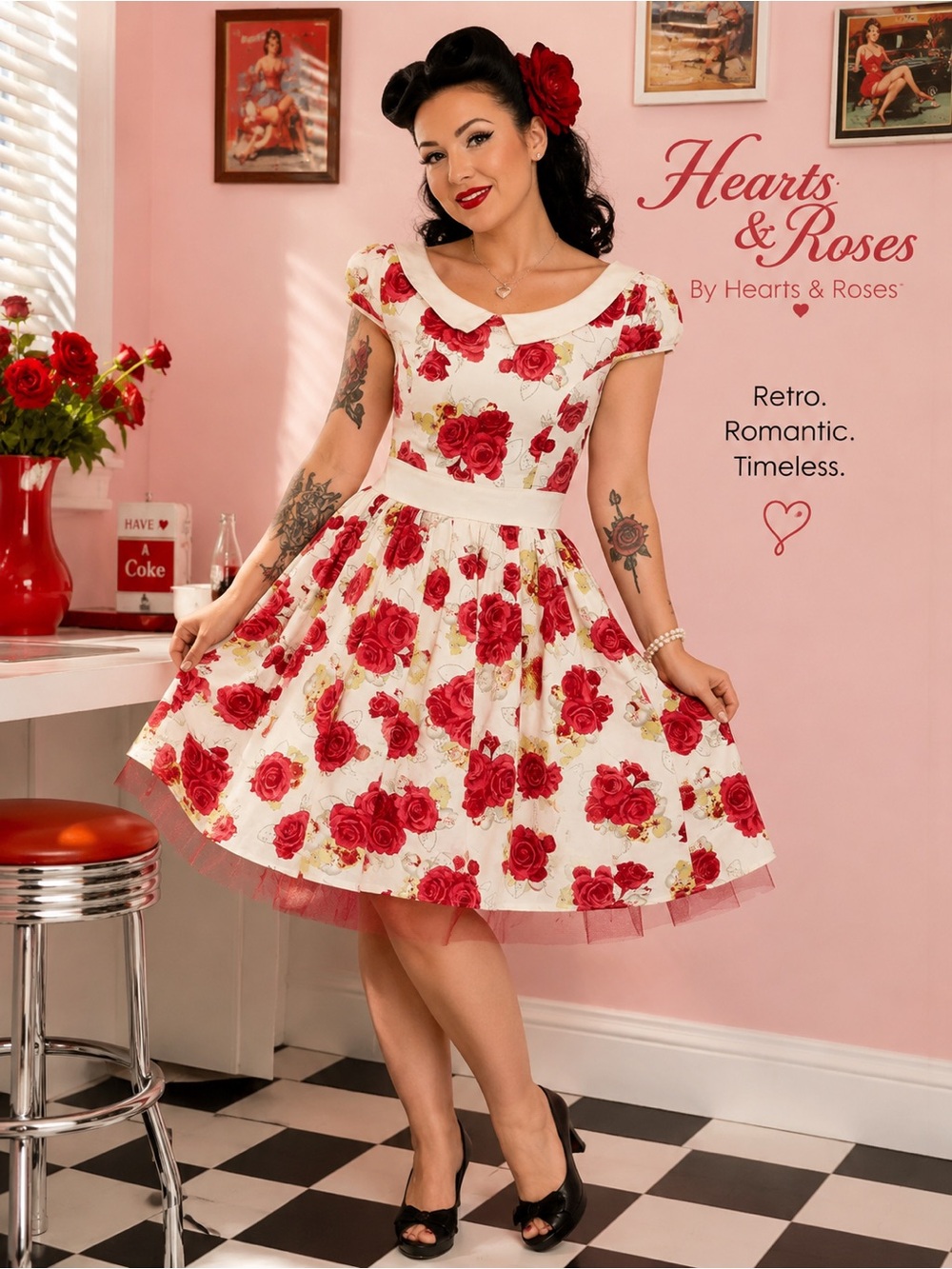 🌹 Hearts & Roses London Rose Print Swing Dress – Size 10 🌹